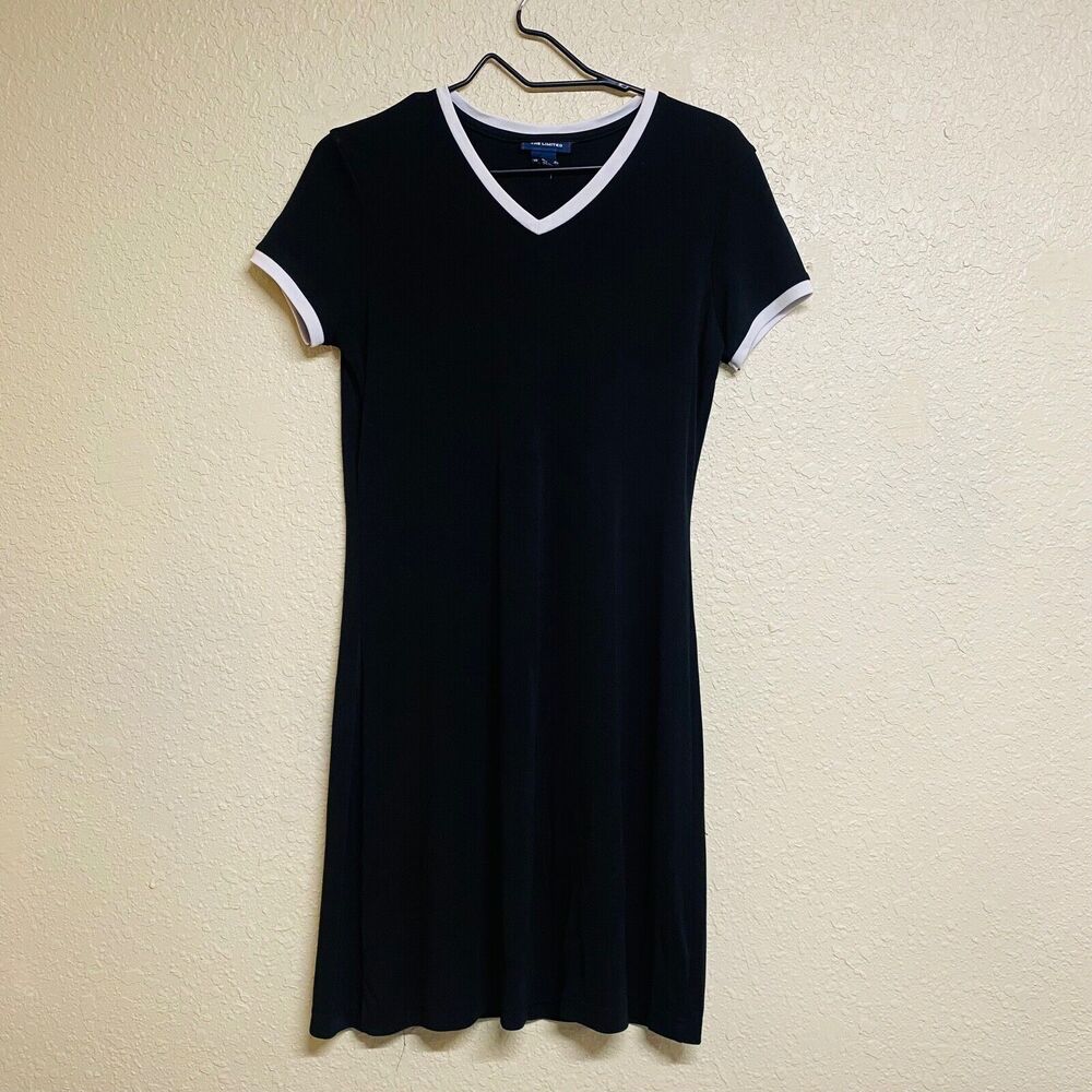 The Limited Women's Contract V-Neck Midi Shirt Dress Sz MD Black Y2K Preppy Goth - Picture 2 of 6